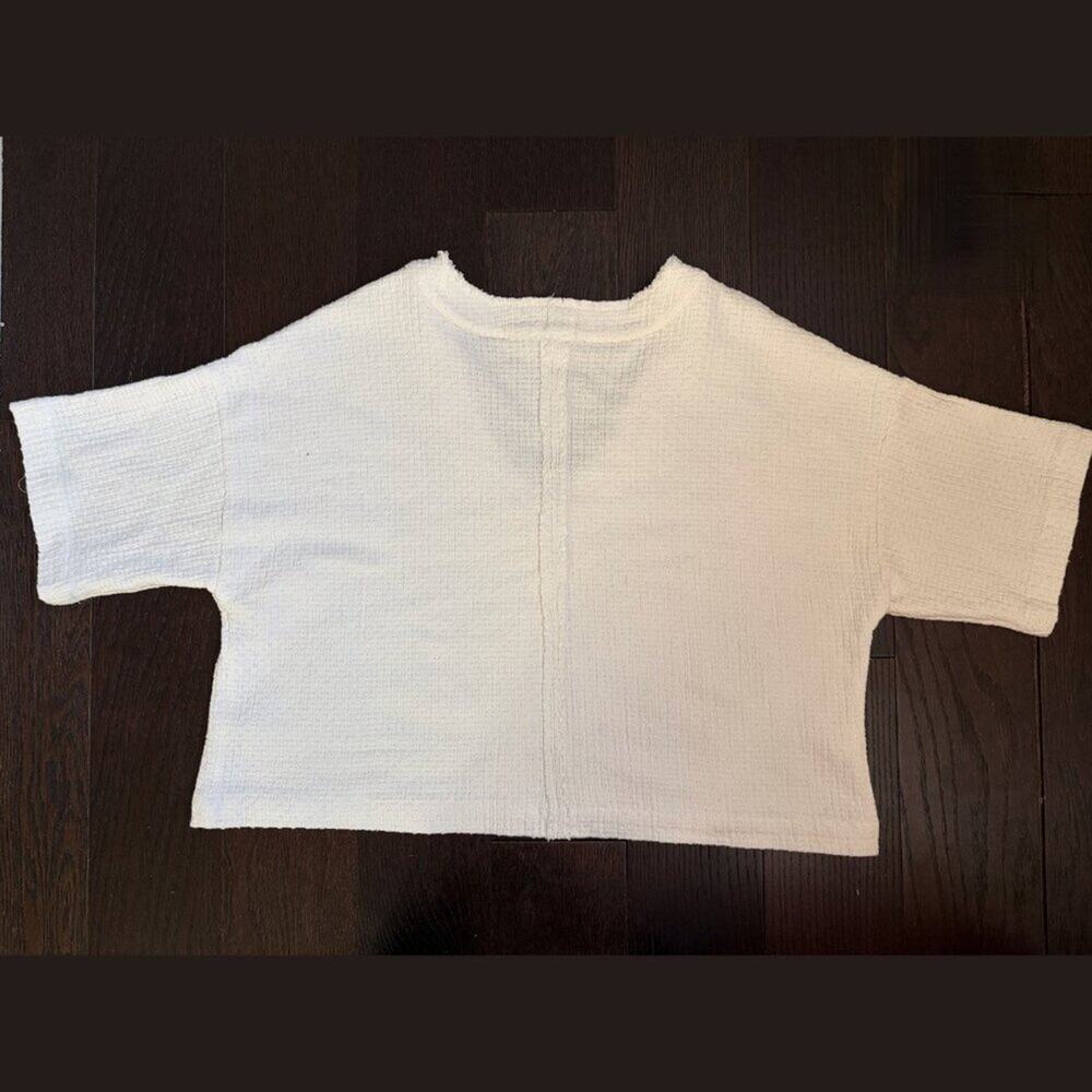 Free People Thermal Waffle-Knit V-Neck Short Sleeve Top (White) - Size Large - Picture 8 of 11